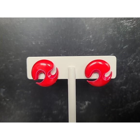 Vintage Red And Pink Abstract Pierced Earrings - Picture 3 of 10